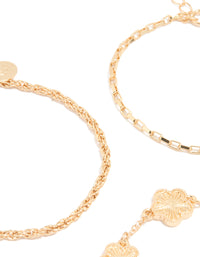 Gold Ribbed Flower & Chain Bracelets 3-Pack - link has visual effect only