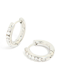 Waterproof Stainless Steel Cubic Zirconia Round Clicker Huggie earrings - link has visual effect only