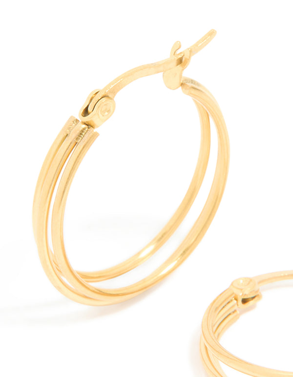 Waterproof Gold Plated Stainless Steel Double Hoop Earrings