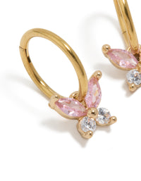 Gold Plated Surgical Steel Pink Cubic Zirconia Butterfly Sleeper Earrings - link has visual effect only