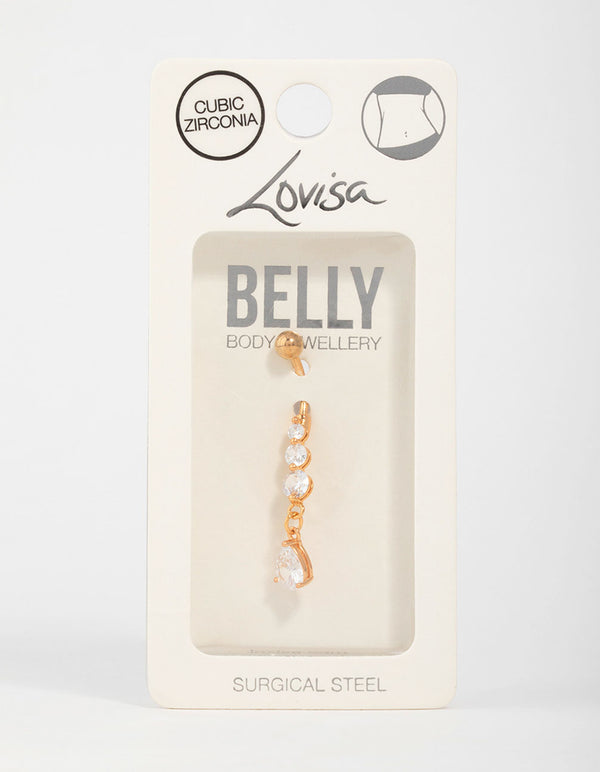 Gold Plated Cubic Zirconia Triple Drop Belly Bar
