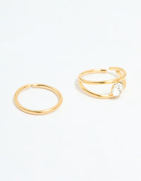 Gold Plated Surgical Steel Cubic Zirconia Layered & Smooth Nose Rings 2-Pack - link has visual effect only