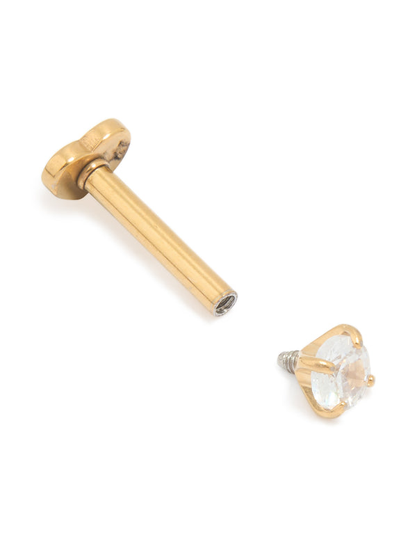 Gold Plated Surgical Steel Cubic Zirconia Reversible Heart Flat Back Stud