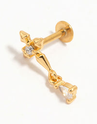 Gold Plated Surgical Steel Cubic Zirconia Micro Cross Flat Back Stud - link has visual effect only
