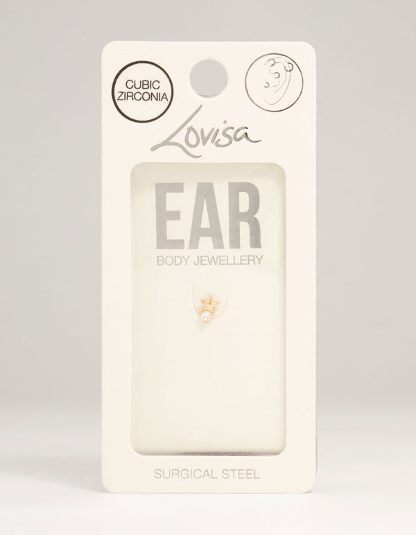 Gold Plated Surgical Steel Cubic Zirconia Micro Star Flat Back Stud