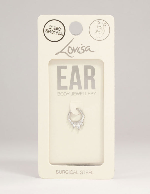 Surgical Steel Cubic Zirconia Marquise Spike Clicker Ring