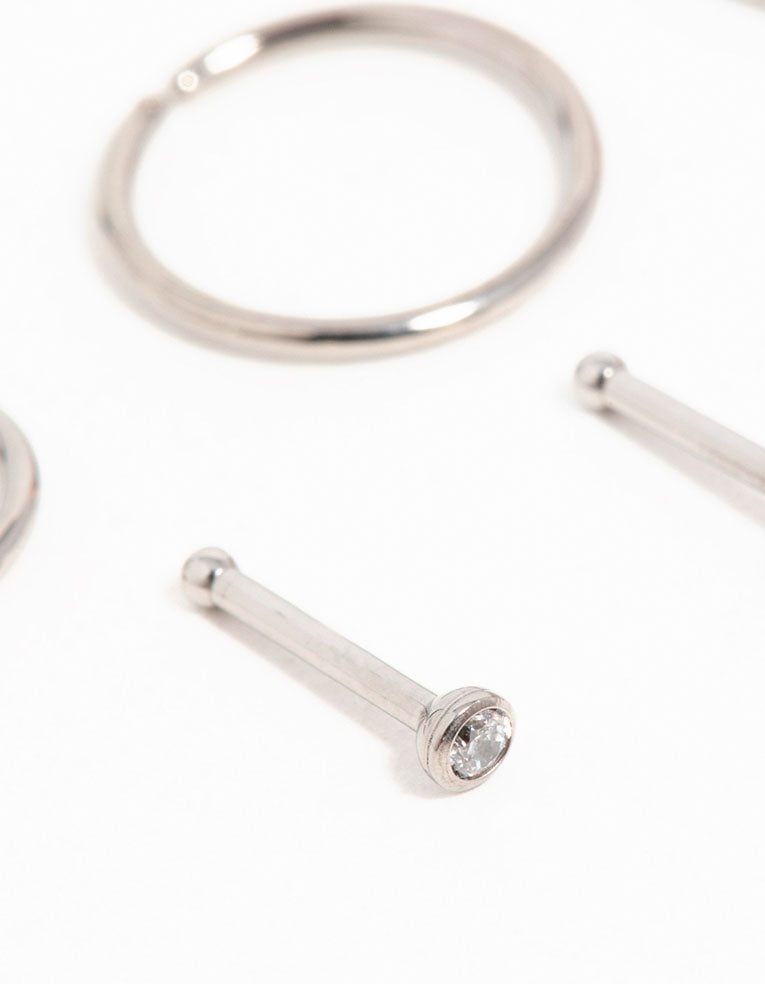 Titanium Cubic Zirconia Classic Nose Studs &  Rings 6-Pack