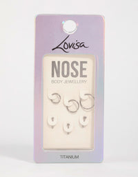 Titanium Cubic Zirconia Classic Nose Studs &  Rings 6-Pack - link has visual effect only