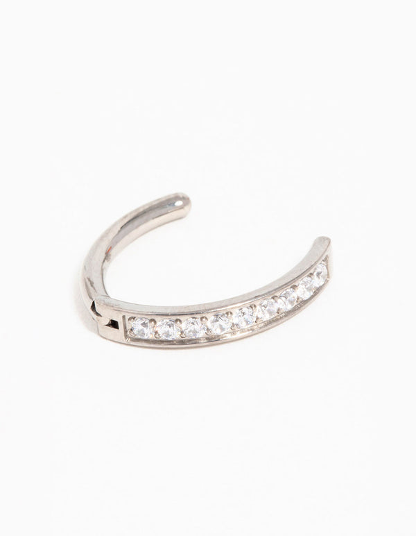 Titanium Cubic Zirconia Curved Ring Belly Ring