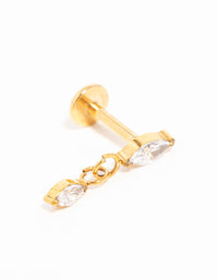 Gold Plated Titanium Cubic Zirconia Marquise Drop Flat Back Stud - link has visual effect only