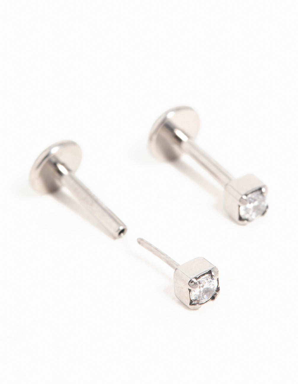 Titanium Cubic Zirconia Half Carat Flat Back Studs 2-Pack