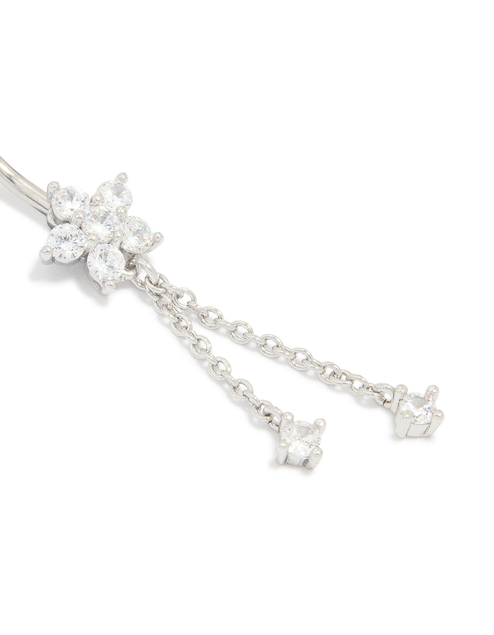 Surgical Steel Cubic Zirconia Flower Chain Belly Bar