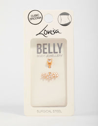 Surgical Steel Cubic Zirconia Triple Flower Belly Bar - link has visual effect only