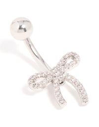 Surgical Steel Cubic Zirconia Pavé Bow Belly Bar - link has visual effect only