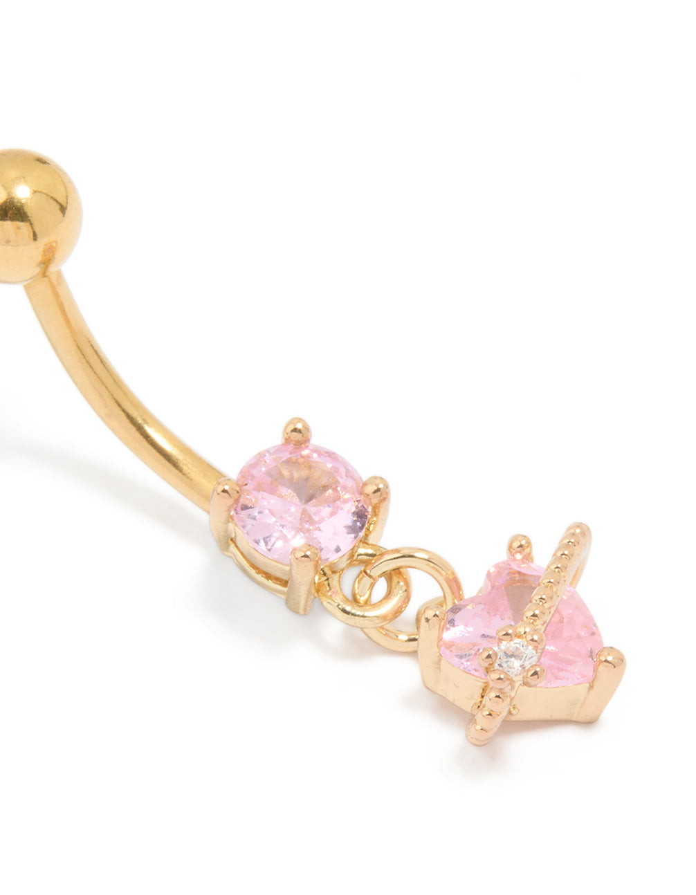 Gold Plated Surgical Steel Pink Cubic Zirconia Planet Belly Bar