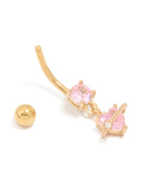Gold Plated Surgical Steel Pink Cubic Zirconia Planet Belly Bar - link has visual effect only
