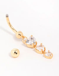 Gold Plated Surgical Steel Cubic Zirconia Triple Heart Belly Bar - link has visual effect only