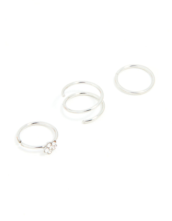 Surgical Steel Mixed Flower Hoop Nose Ring 3-Pack