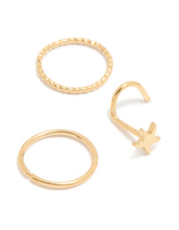 Gold Plated Surgical Steel Star & Moon Nose Piercings 6-Pack - link has visual effect only