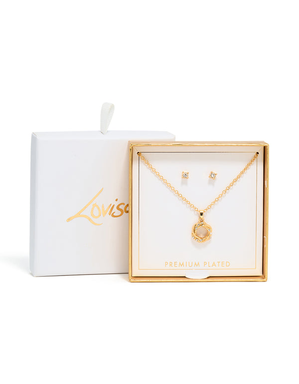 Gold Plated Diamante Knotted Necklace & Stud Earrings Set