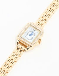Gold Diamante Mini Rectangular Watch - link has visual effect only