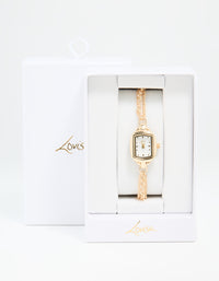 Gold Rectangle Chain Watch Bracelet - link has visual effect only