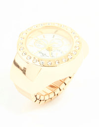 Gold Diamante Chronograph Watch Ring - link has visual effect only