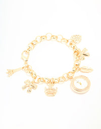 Gold Diamante Watch & Feather Charm Bracelet - link has visual effect only