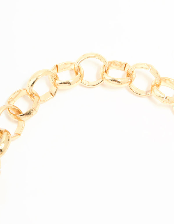 Gold Diamante Watch & Feather Charm Bracelet