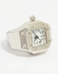 Silver Vintage Rectangle Watch Ring - link has visual effect only