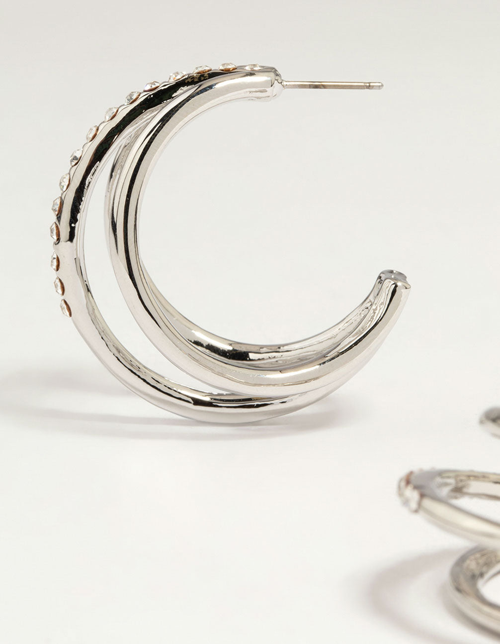 Silver Diamante Triple Hoop Earrings