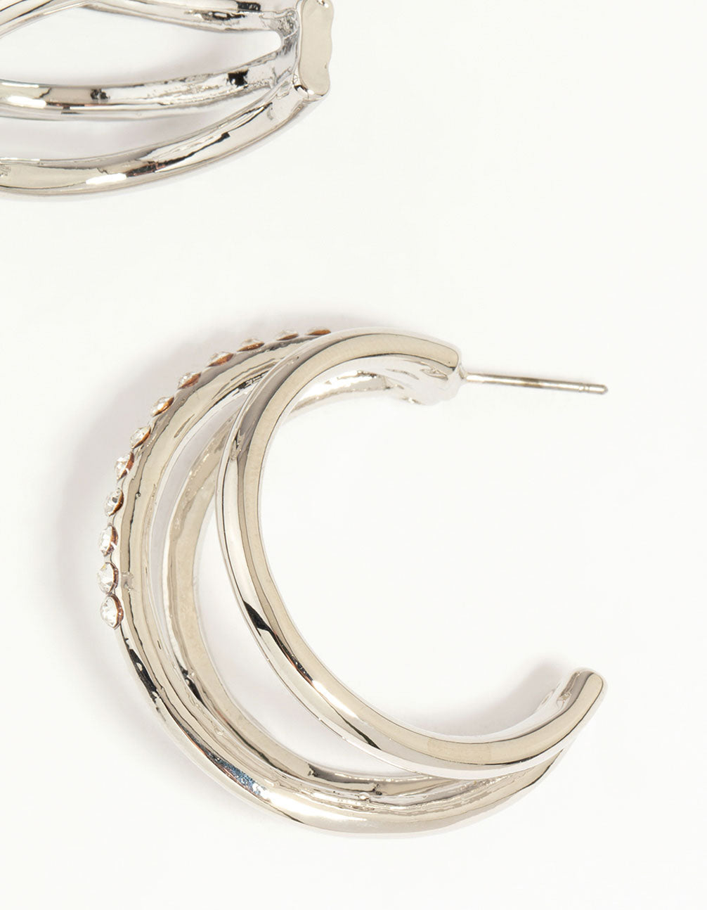 Silver Diamante Triple Hoop Earrings