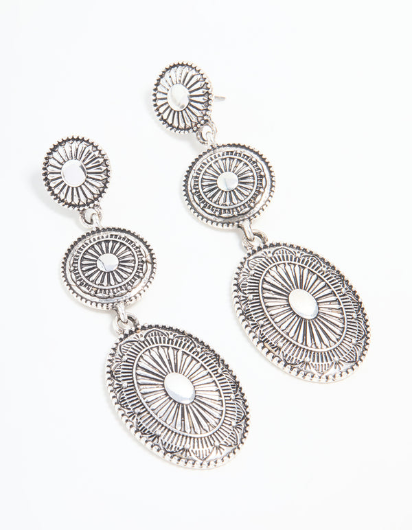 Antique Silver Boho Drop Earrings