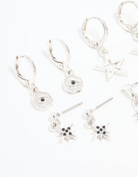 Silver Celestial & Feather Huggie Earrings 6-Pack - link has visual effect only