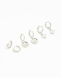 Silver Cubic Zirconia Celestial Huggie Earrings 3-Pack - link has visual effect only