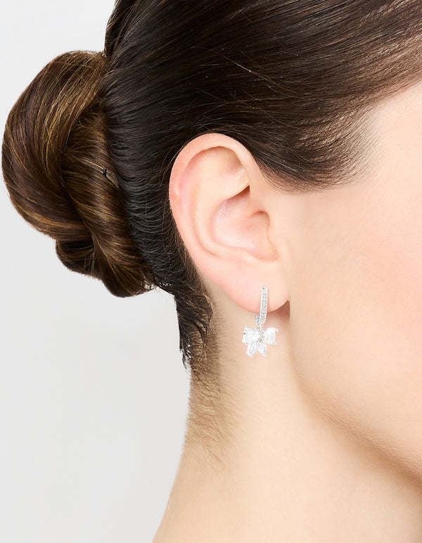 Silver Cubic Zirconia Butterfly Huggie Earrings