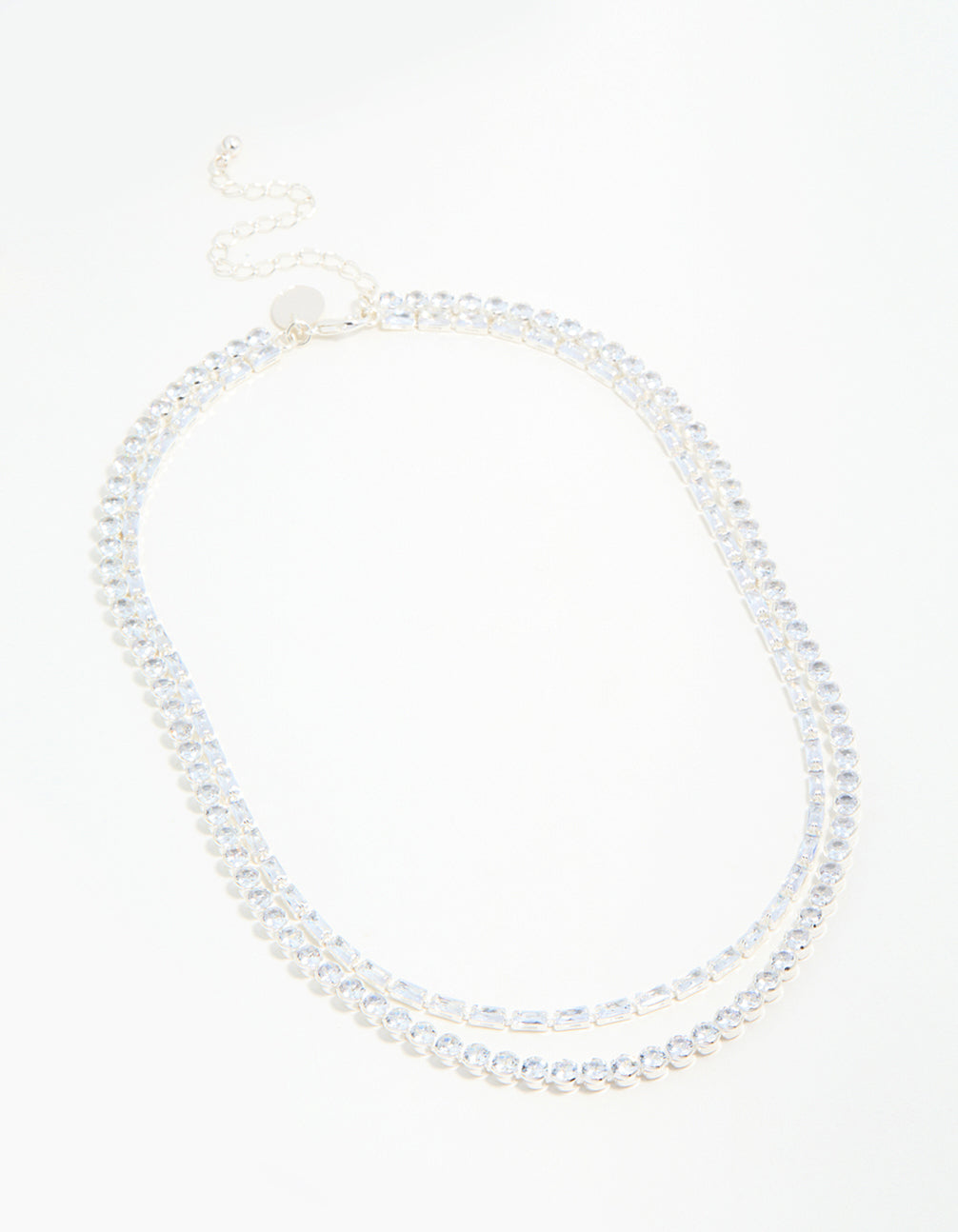 Silver Cubic Zirconia Layered Choker Necklace
