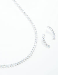 Silver Cubic Zirconia Navette Necklace & Earrings Set - link has visual effect only