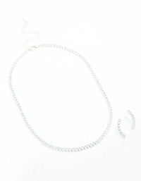 Silver Cubic Zirconia Navette Necklace & Earrings Set - link has visual effect only