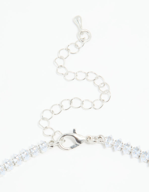 Silver Cubic Zirconia Navette Necklace & Earrings Set