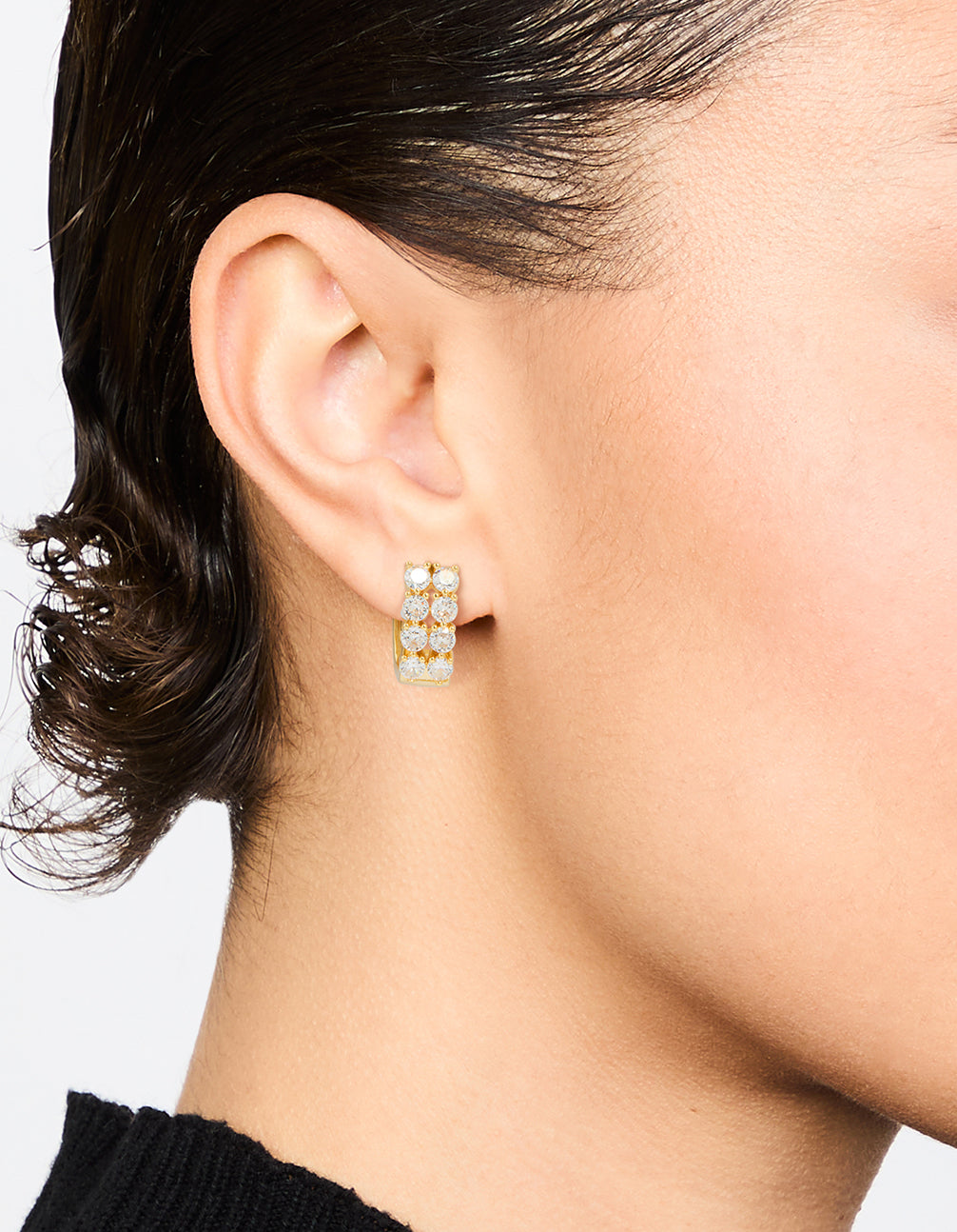 Gold Plated Cubic Zirconia Medium Oval Hoop Earrings