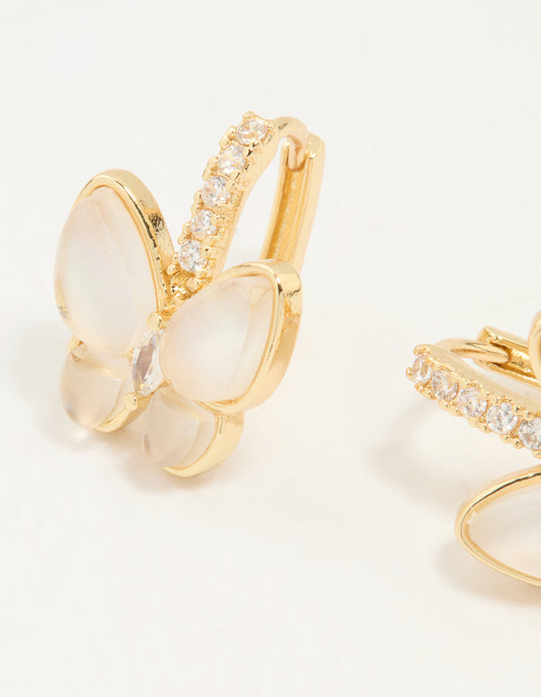 Gold Plated Cubic Zirconia Butterfly Huggie Earrings