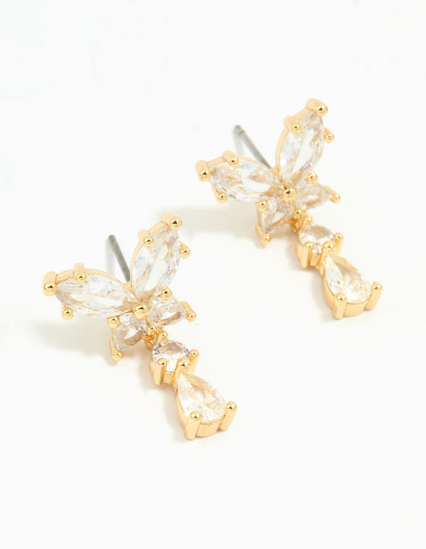 Gold Plated Cubic Zirconia Butterfly Teardrop Earrings