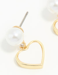 Gold Plated Pearl Catseye Heart Drop Earrings - link has visual effect only