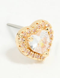 Gold Plated Cubic Zirconia Halo Heart Stud Earrings - link has visual effect only