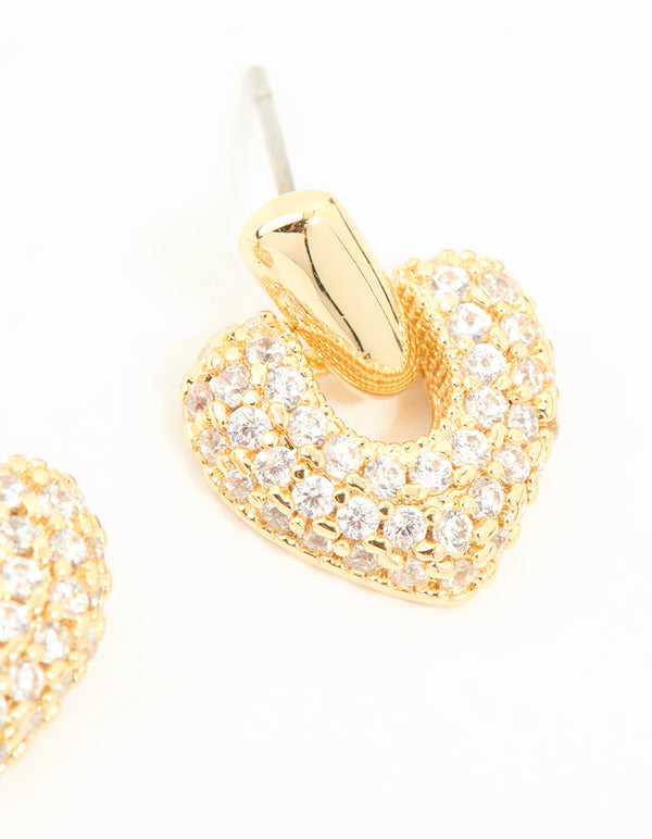 Gold Plated Cubic Zirconia Heart Drop Earrings