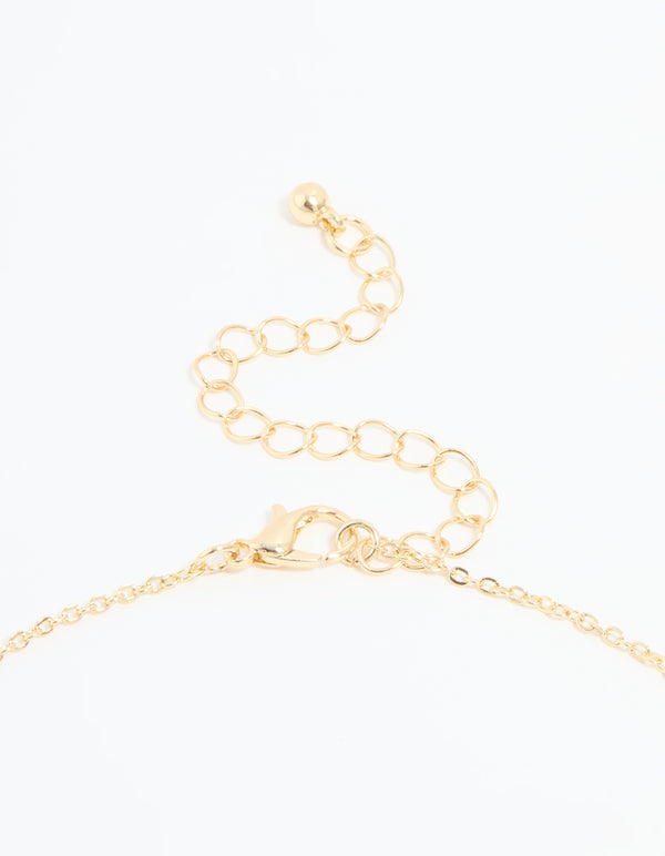 Gold Plated Cubic Zirconia Heart & Bow Pendant Necklace