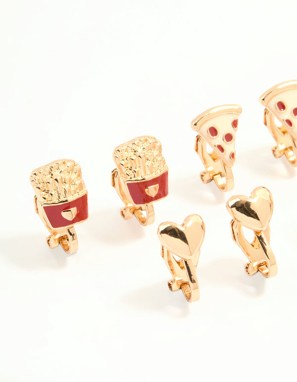 Gold Movie Snacks Clip-On Earrings 5-Pack
