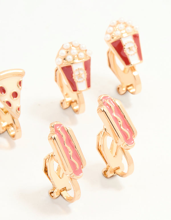 Gold Movie Snacks Clip-On Earrings 5-Pack