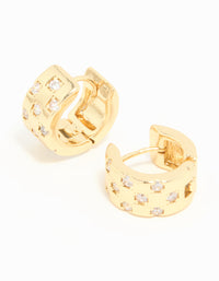 Gold Plated Cubic Zirconia Checkered Mini Hoop Earrings - link has visual effect only